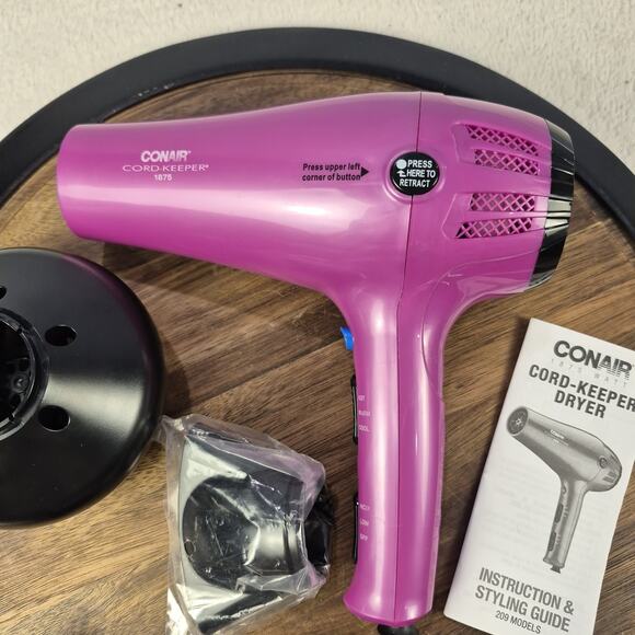 Conair 1875 Watt Cord Keeper Hair Dryer with Ionic Technology Pink 3 Piece Set - Picture 4 of 8